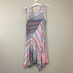 Multi Color Scoop Neck Asymmetrical Hem Dress